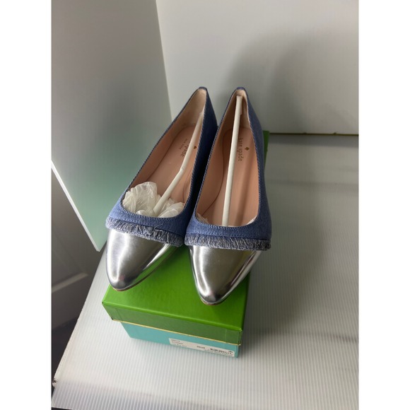 Kate Spade Nelly Denim Ballet Flats Silver Cap Toe Fringe‎ Women size 9.5 - Picture 3 of 9